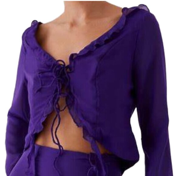 NWT Peppermayo My Favourite Part Blouse Purple Long Sleeve Ruffle Tie Top S - Picture 2 of 12